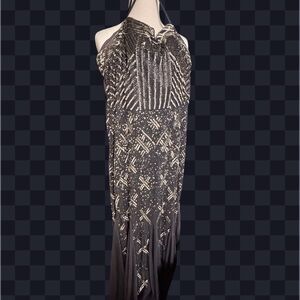 Adrianna Pappel 
Elegant Gray and Silver Strapless Dress - hand beaded US12